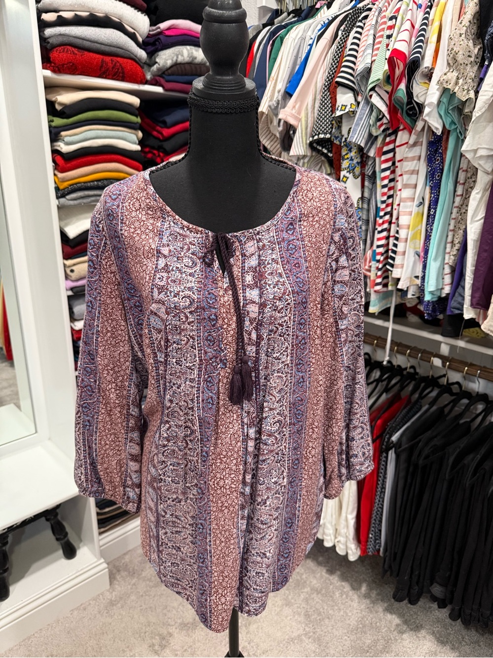 Sonoma Mauve and Blue Paisley Tunic with Tassel Tie